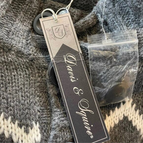 Davis & Squire Gray Fair Isle Knit Sweater with Button Neck - Size M - Picture 4 of 5